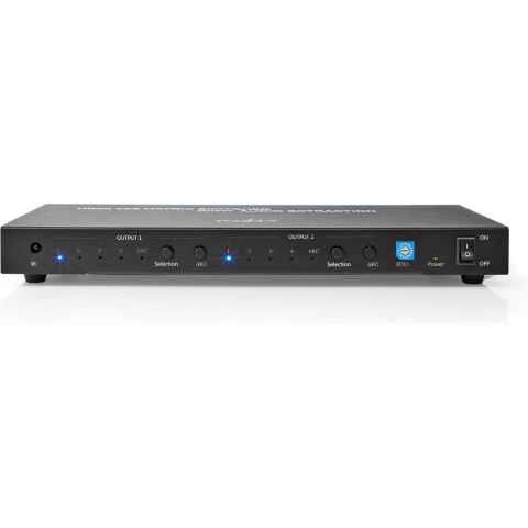 Nedis VMAT3482AT Hdmi™ Matrix-switch 2 X 4 Poort(en) 4x Hdmi™ Input 1x Optisch S/pdif / 2x 3,5 Mm / 2x Hdmi™ Output 4k@60hz 18 Gbps Afstandbestuurbaar Metaal Antraciet