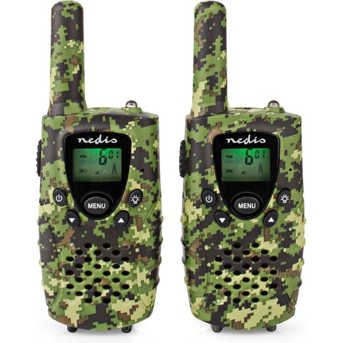 Nedis WLTK0810BK Walkie Talkie Set 2 Handsets Tot 8 Km Frequentiekanalen: 8 Ptt / Vox Tot 2,5 Uur Koptelefoonoutput 2 Headsets Inclusief Reiskoffer Groen