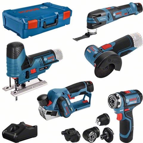 Bosch Blauw 5 TOOLKIT GSR 12V-15 FC + 4 opzetstukken + GOP 12V-28 + GHO 12V-20 + GWS 12V-76 + GST 12V-70 0615A0017D