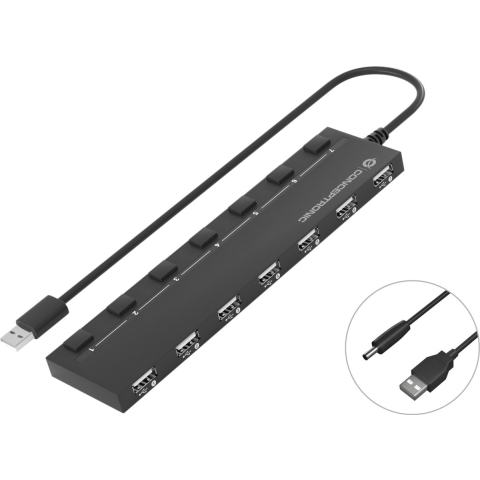 Conceptronic HUBBIES 7-Port-USB-2.0-Hub USB 3.2 Gen 1-hub 7 poorten Zwart