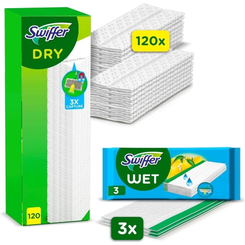 Swiffer Vloerdoekjes 120 Navullingen + 3 Vochtige Vloerdoekjes