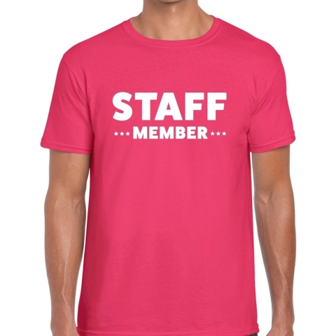 Staff member / personeel tekst t-shirt roze heren M -