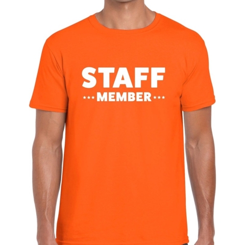 Staff member / personeel tekst t-shirt oranje heren S -