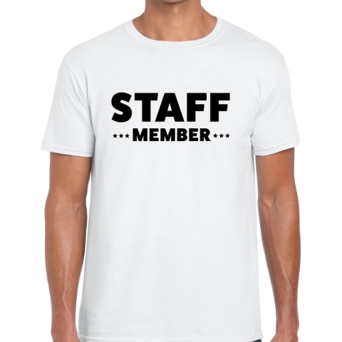 Staff member / personeel tekst t-shirt wit heren M -