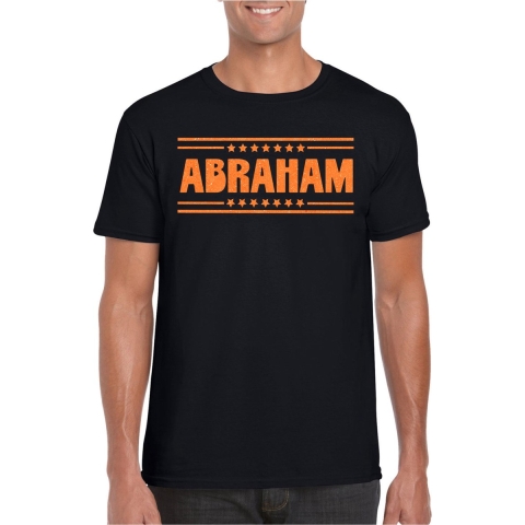 Verkleed T-shirt voor heren - abraham - zwart - glitter oranje - verjaardag/themafeest - 50 jaar L -