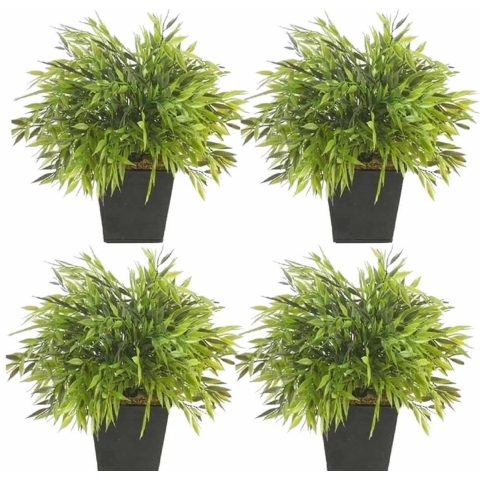 Kunstplant Bamboe Bambuseae - 4x - groen - 25 cm - in pot -