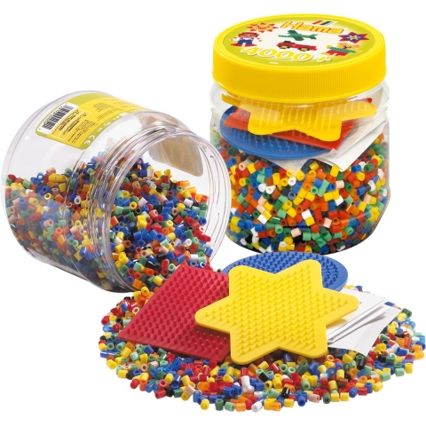 Hama Strijkkralen in Ton 4000 Stuks + 3 Grondplaten