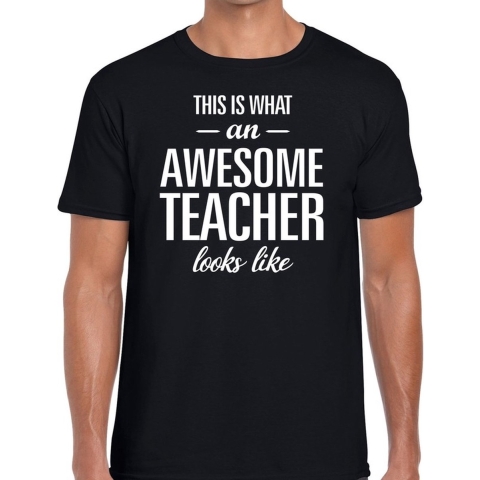 Cadeau t-shirt voor heren - awesome teacher - docent/leraar bedankje - meesterdag - zwart S -