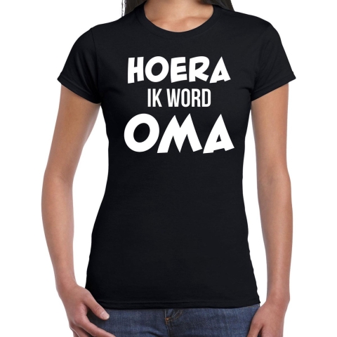 Hoera ik word oma t-shirt zwart voor dames - Cadeau aanstaande oma XS -