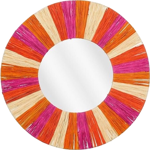 Wandspiegel bohemian - rond - roze/oranje - zeegras - Dia 58cm -