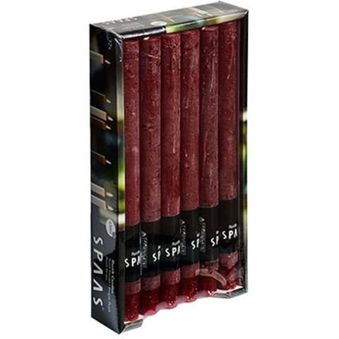 Dinerkaarsen rustiek - wijnrood - 12x - 25 cm - 10 branduren - huishoudkaarsen -