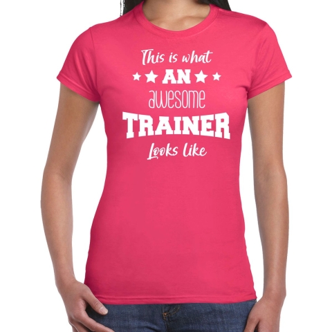 Cadeau t-shirt voor dames - awesome trainer - trainer bedankje - roze M -