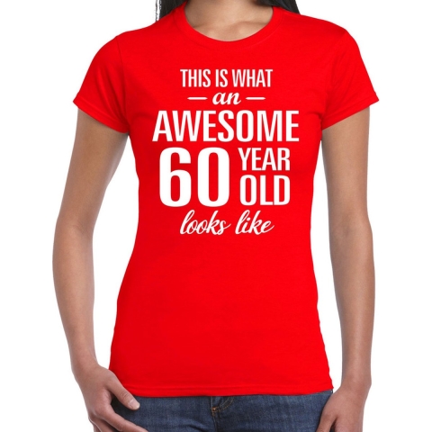 Awesome 60 year / 60 jaar cadeau t-shirt rood dames M -