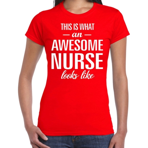 Awesome nurse / verpleegster cadeau t-shirt rood dames 2XL -