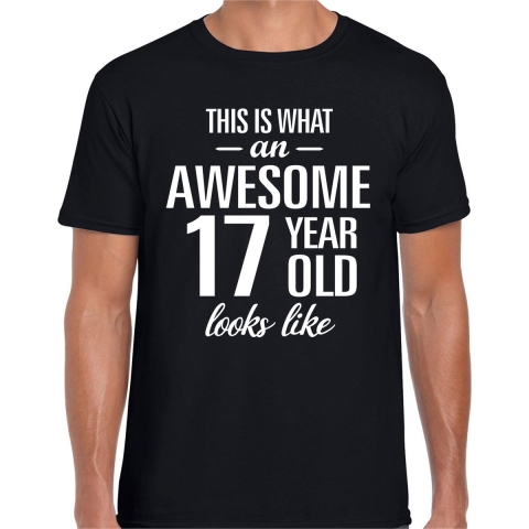 Awesome 17 year / 17 jaar cadeau t-shirt zwart heren S -
