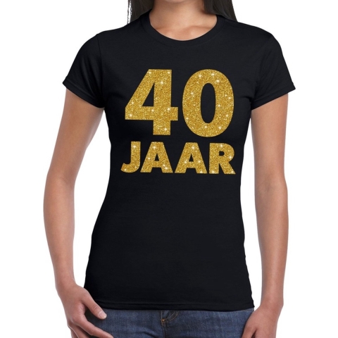 40 jaar goud glitter t-shirt zwart dames XS -