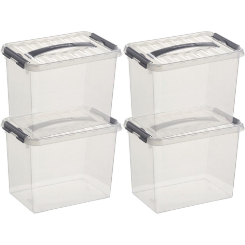 6x sunware q-line opberg box/opbergdoos - 9 liter - 30 x 20 x 22 cm - kunststof - transparant -