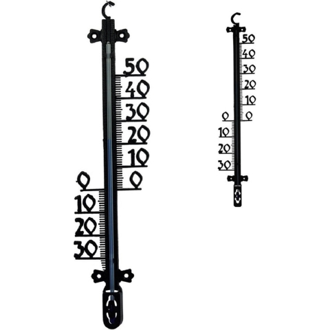 2x Buitenthermometers tuin / buiten zwart 25 cm en 65 cm -