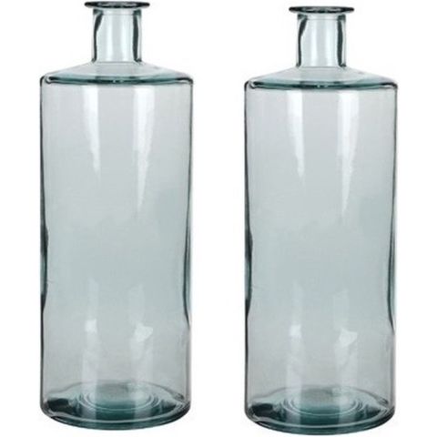2x Fles vaas Guan 15 x 40 cm transparant gerecycled glas -