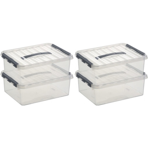 8x sunware q-line opberg box/opbergdoos - 12 liter - 40 x 30 x 14 cm - kunststof - transparant -