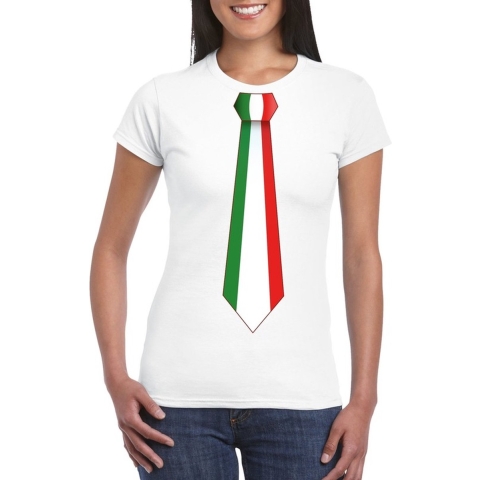 Wit t-shirt met Italie vlag stropdas dames XL -