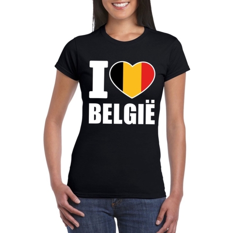 Zwart I love Belgie fan shirt dames XL -