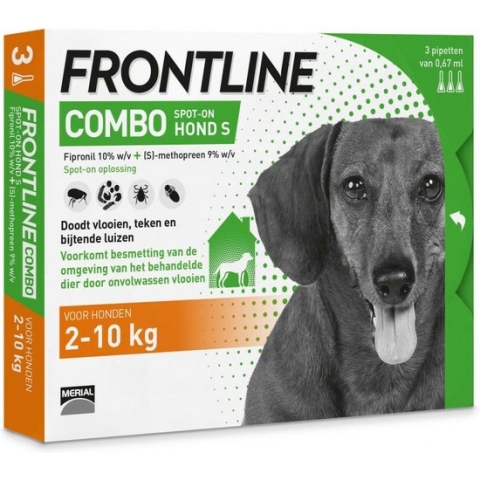 Frontline Combo - S: van 2 tot 10 kg - Anti vlooienmiddel en tekenmiddel - Hond - 3 pipetten