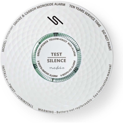 Nedis Rook- en koolmonoxidemelder | EN 14604 | 85 dB | Wit | 1 stuks - DTCTCS10WT DTCTCS10WT