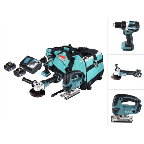 Makita DLX3152TX1 | DDF484 accuboormachine + DJV180 accu decoupeerzaag + DGA511Z Haakse slijper | 18v 5.0Ah Li-ion