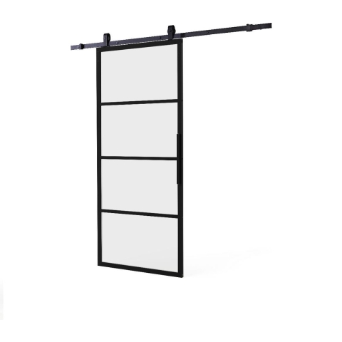 Intersteel DIY-schuifdeur Cubo zwart incl. matglas 2150x980x28mm + zwart ophangsysteem Basic Top