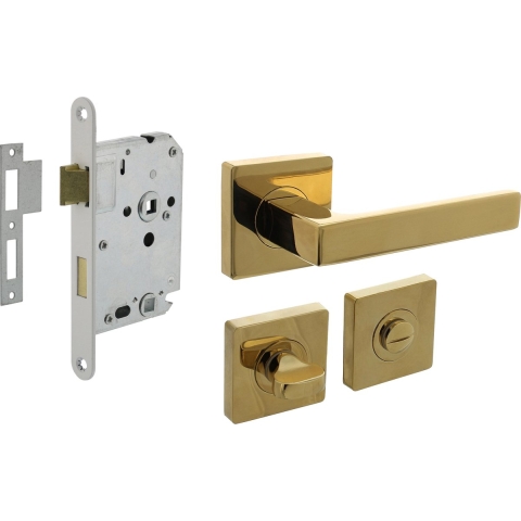 Intersteel Deurbeslag Set Toiletslot 63/8mm Wit Met Deurkruk Bau-stil en WC-Messing Titaan Pvd