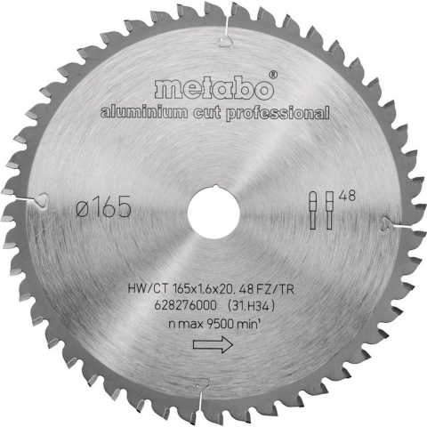 Metabo Aluminium Cut Professional 628276000 Cirkelzaagblad 165 x 20 x 1.2 mm Aantal tanden: 48 1 stuk(s)