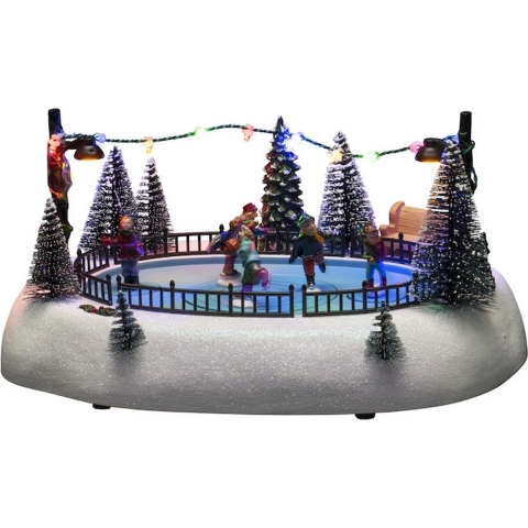 Konstsmide 4254-000 LED-decor IJsbaan met kinderen Meerkleurig LED Bont Schakelaar, Muziek