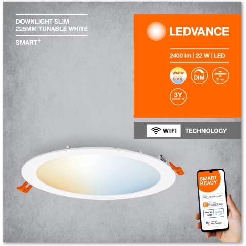LEDVANCE 4058075573277 SMART RECESS SLIM DOWNLIGHT TW LED-inbouwlamp LED Wit