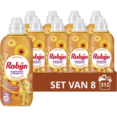8x Robijn Wasverzachter Passiebloem&Bergamot 39 Wasbeurten 780 ml