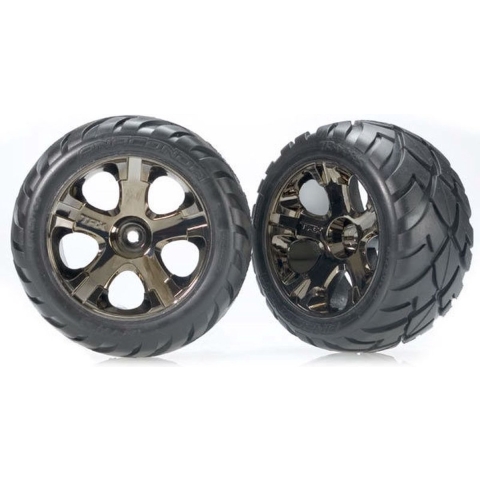 Tires & wheels, assembled, glued (all-star black chrome wheels, anaconda tires, foam inserts) (nitro rear/ electric front) (1 left, 1 right)