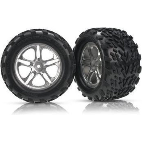 Tires & wheels, assembled, glued (split-spoke satin-finish wheels, talon tires, foam inserts) (2) (fits maxx w/sealed pivot ball suspension & revo)