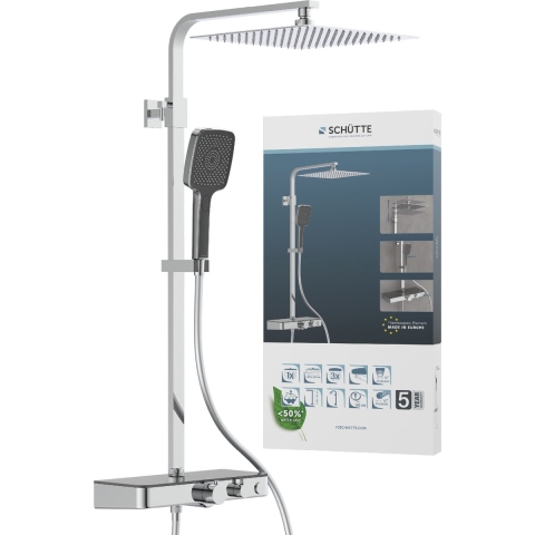 SCHÜTTE Ocean Douchesysteem - Regendouche - met Thermostatische Douchekraan - Geïntegreerd glazen Planchet met Push-Button Omsteller - Hartafstand 150 mm - Chroom&Antraciet