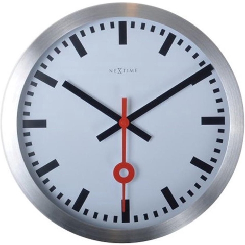 NeXtime NE-3999ST Wandklok Dia. 35 Cm, Geborsteld Aluminium, 'Station'