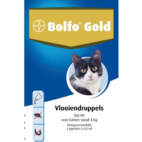 Bayer Bolfo Gold 80 Anti vlooienmiddel - Kat - > 4 kg - 4 pipetten