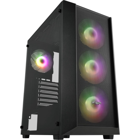 FSP Fortron CMT218 Midi-tower PC-behuizing Zwart 4 voorgeïnstalleerde LED-ventilators, Zijvenster