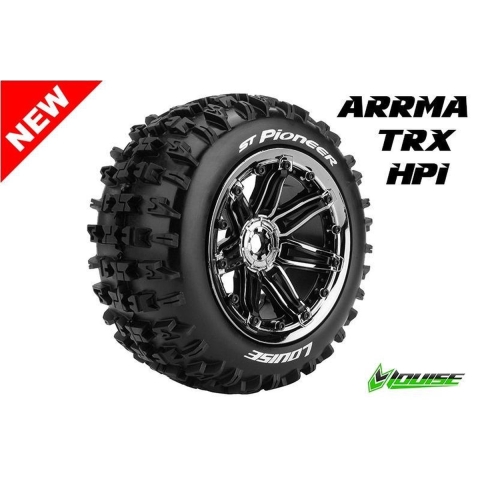 Louise ST-PIONEER Soft banden op black chrome velgen voor 1/8 Stadium Truck - 0 offset
