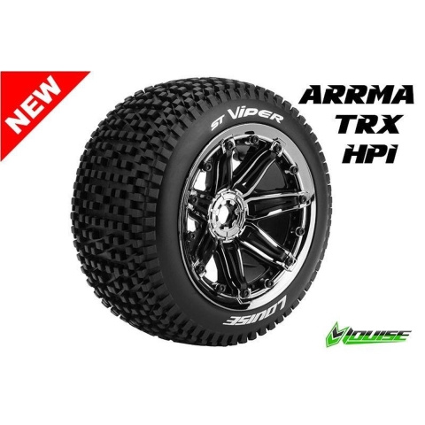 Louise ST-VIPER Soft banden op black chrome velgen voor 1/8 Stadium Truck - 0 offset