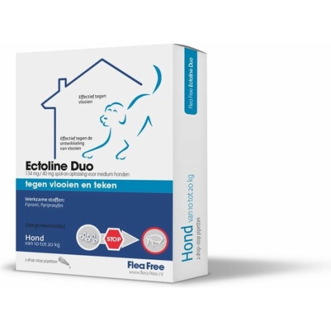 Flea Free Ectoline Duo Hond - 20 tot 40 kg - Tegen Vlooien en Teken - 2 Pipetten
