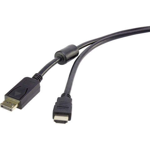 Renkforce DisplayPort / HDMI Adapterkabel DisplayPort-stekker, HDMI-A-stekker 5.00 m Zwart RF-4382730 Met Ferrietkern, Vergulde steekcontacten DisplayPort-kabel