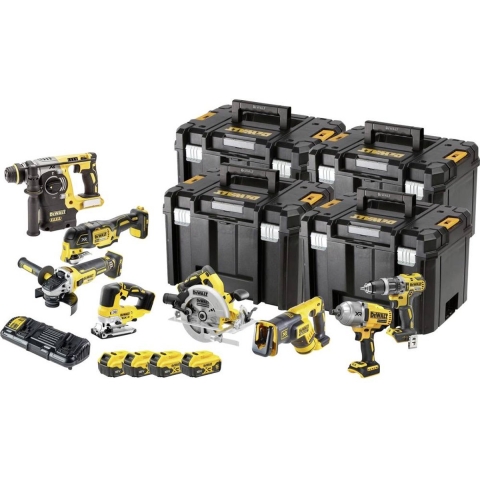 Dewalt DCK865P4T-QW Accu-klopboor/schroefmachine, Accu-slagmoersleutel, Accu-boorhamer, Haakse accuslijper 2 snelheden
