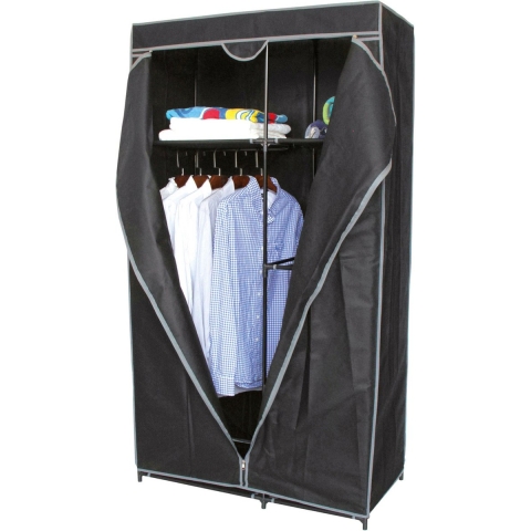 Mobiele kledingkast met legplanken/hang stang - opvouwbaar - grijs - 88 x 45 x 160 cm -