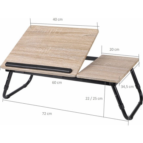 Laptoptafel / schoottafel / bedtafel - hout - metaal - 58 x 38 x 25 cm -
