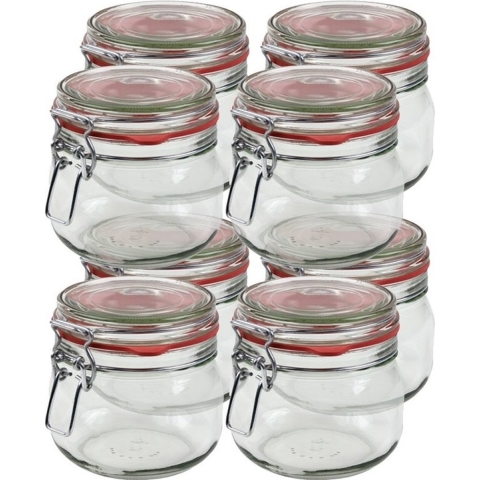 Weckpot/inmaakpot - 8x - glas - 500 ml - met beugelsluiting - transparant -