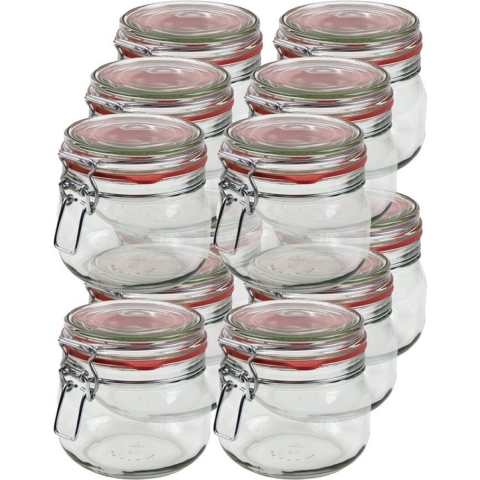 Weckpot/inmaakpot - 12x - glas - 500 ml - met beugelsluiting - transparant -